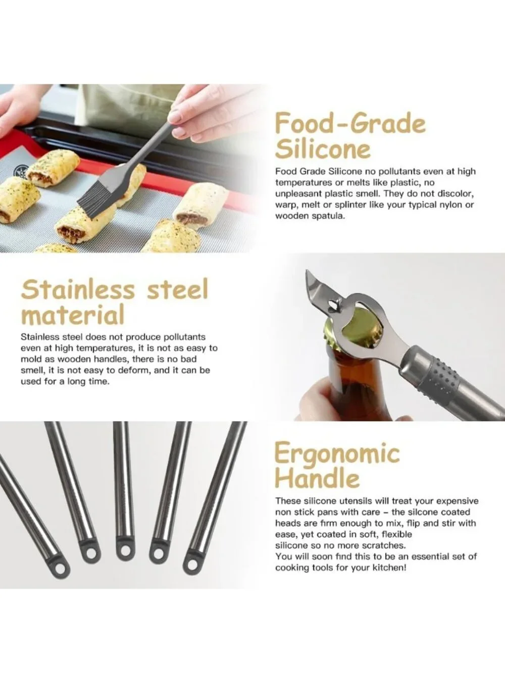 Kitchen Utensil Set-Silicone Cooking 33 Nonstick Kitchen Gadgets & Spoons Gray